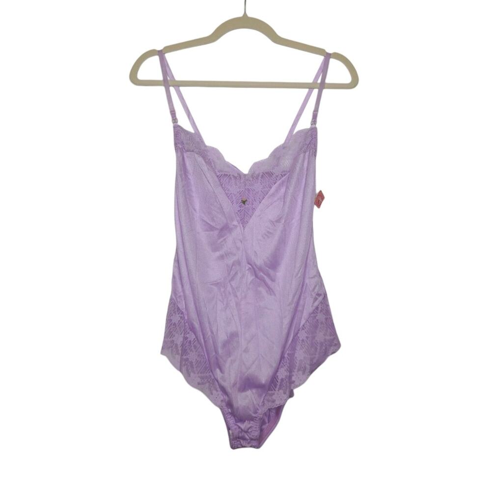 NWT Vintage Fortune Satin Purple Teddy Bodysuit Lace One Piece Large Fairy